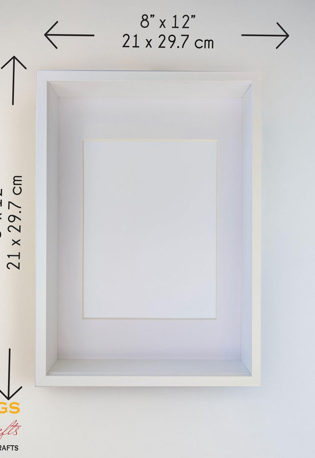 A4 white 3d shadow box frame: standing & hanging display
