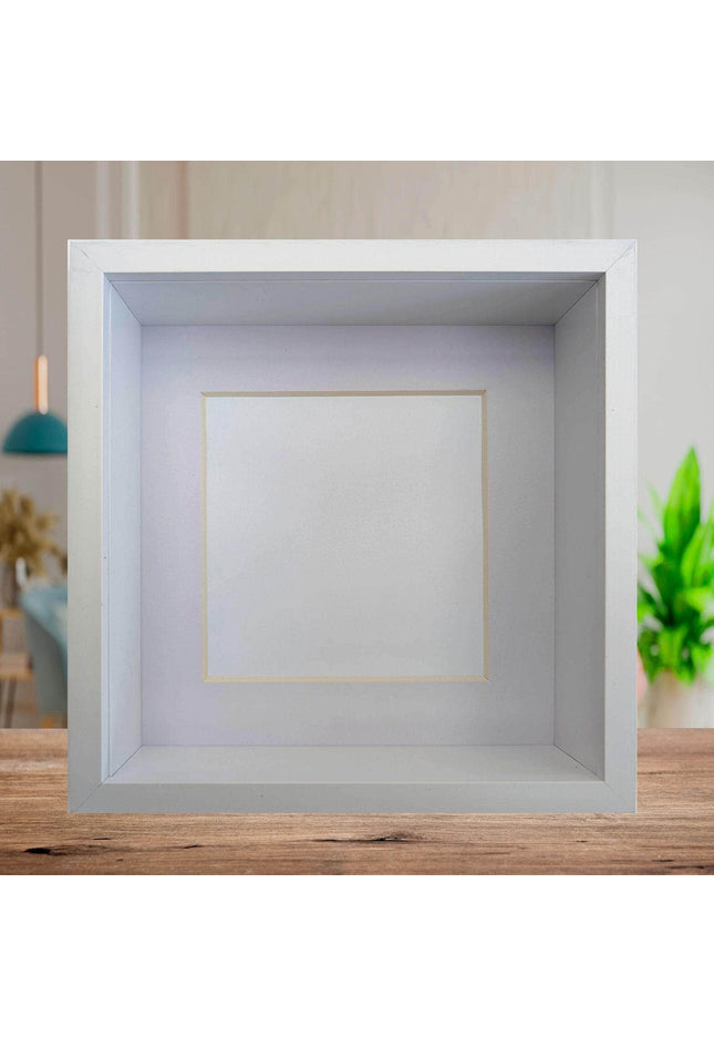 8x8 white 3d box photo frame: shadow display with mount
