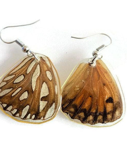 Dione moneta moneta,  mexican silver-spot, resin butterfly real wings two different sides earrings
