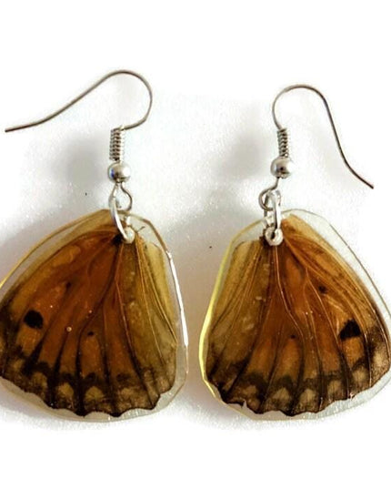 Dione moneta moneta,  mexican silver-spot, resin butterfly real wings two different sides earrings